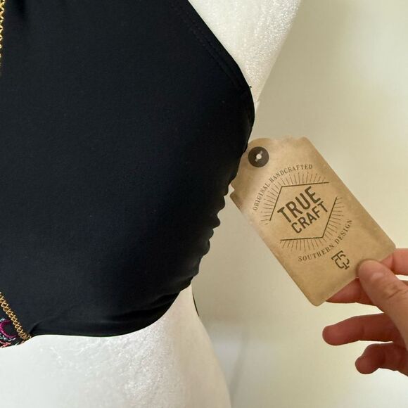 NWT Black Halter Top Bathing suit with Multicolor Pattern XL - Picture 3 of 5